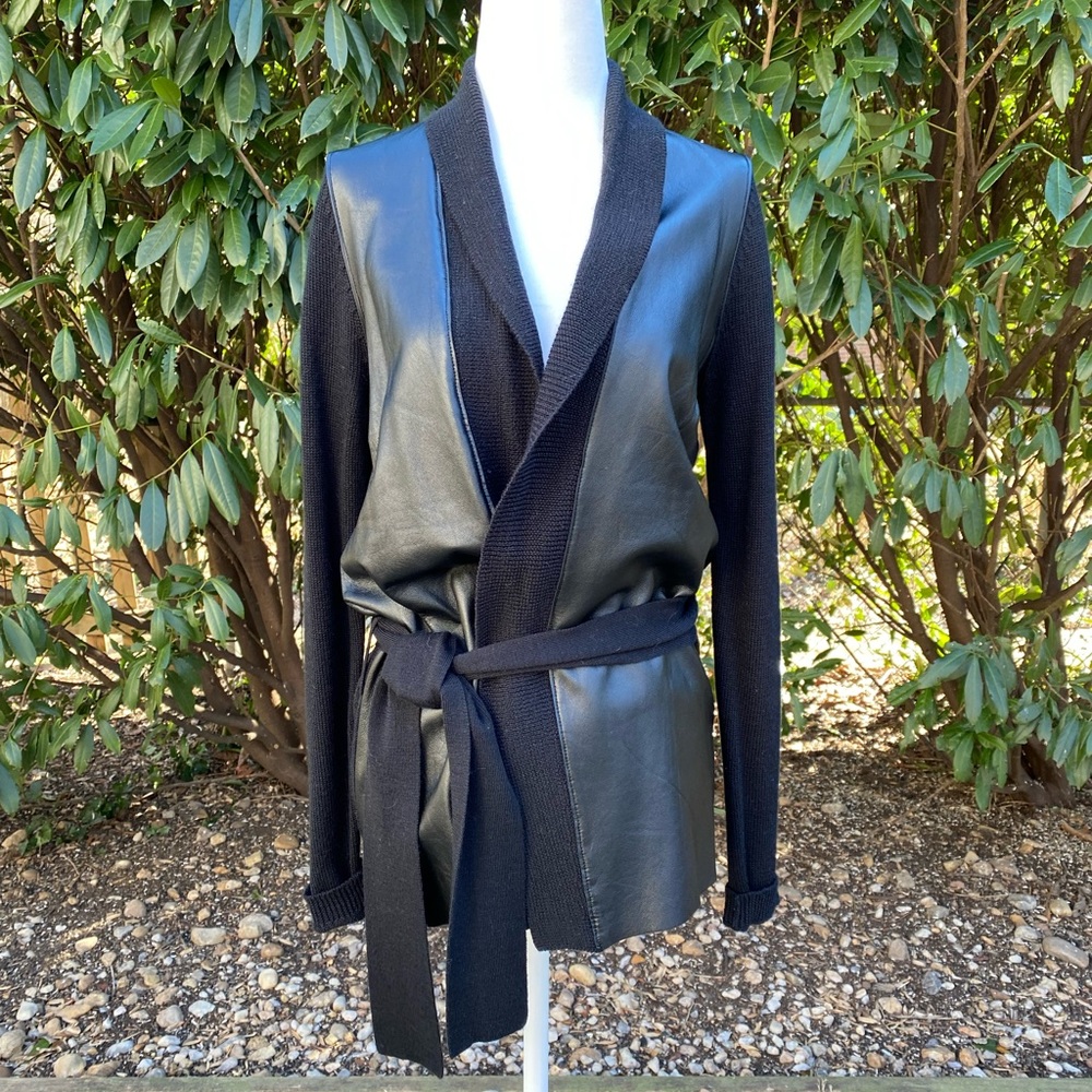 Susana Monaco wool blend and leather cardigan sweater